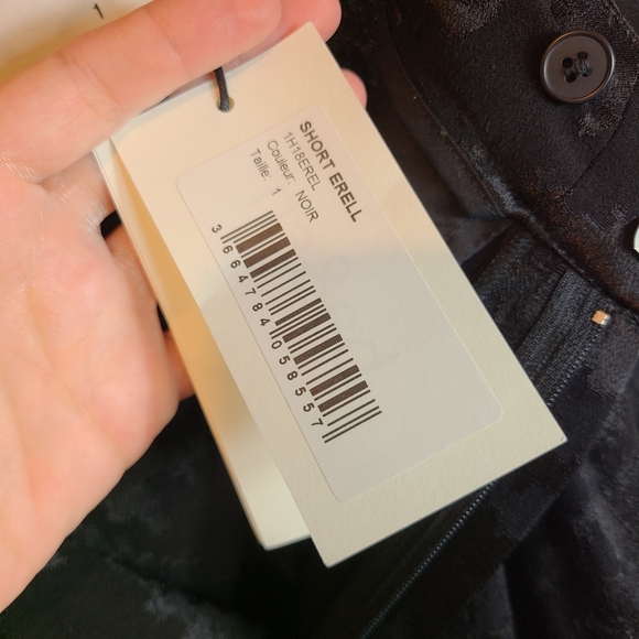 ba&sh🖤 high-waisted houndstooth Black shiny pleated sexy shorts with belt loops - Picture 9 of 11